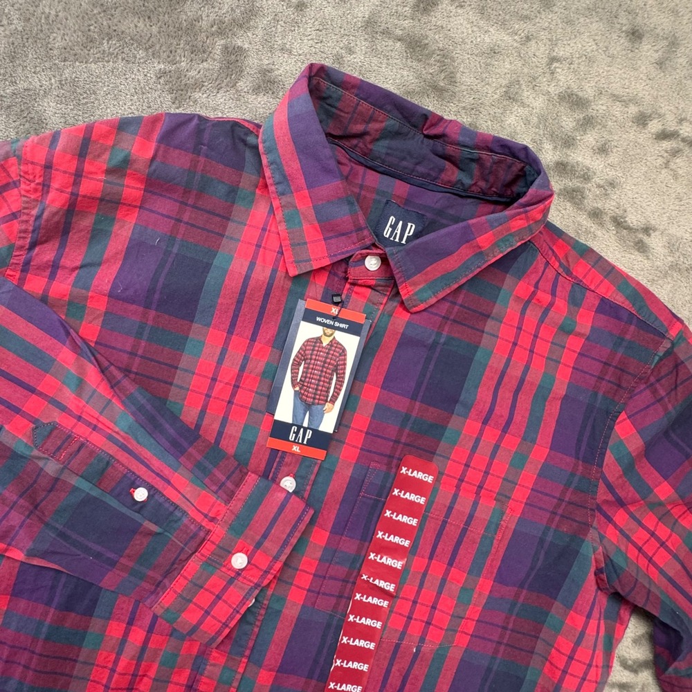 GAP Woven Shirt‎ Button Up Long Sleeve Cedar Plaid Casual XL